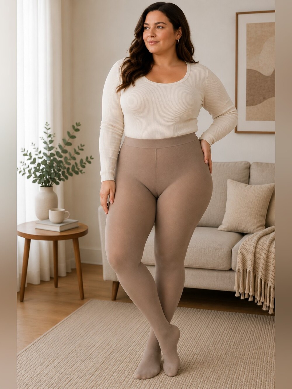 Indestructible Tights Women’s XL Beige Taupe High Waist Footed Tights